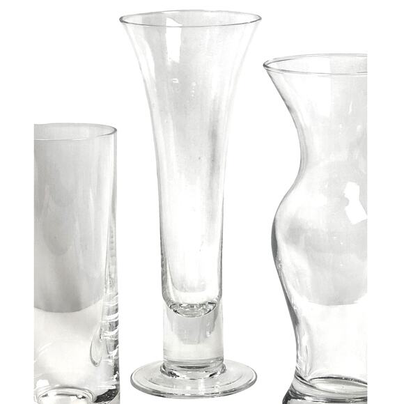 Trio of Heavy Lead Crystal 7.5" 9" 10" Clear Thick Base Contemporary Vases! - Picture 3 of 7